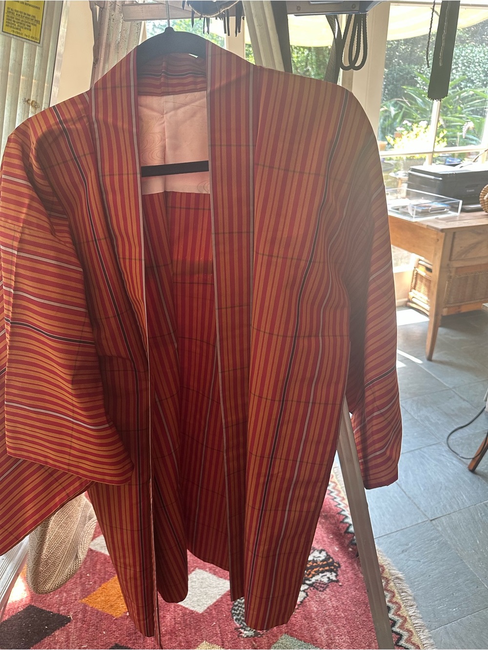 Striped Open-Front Women's kimono jacket  in Rust Multi color